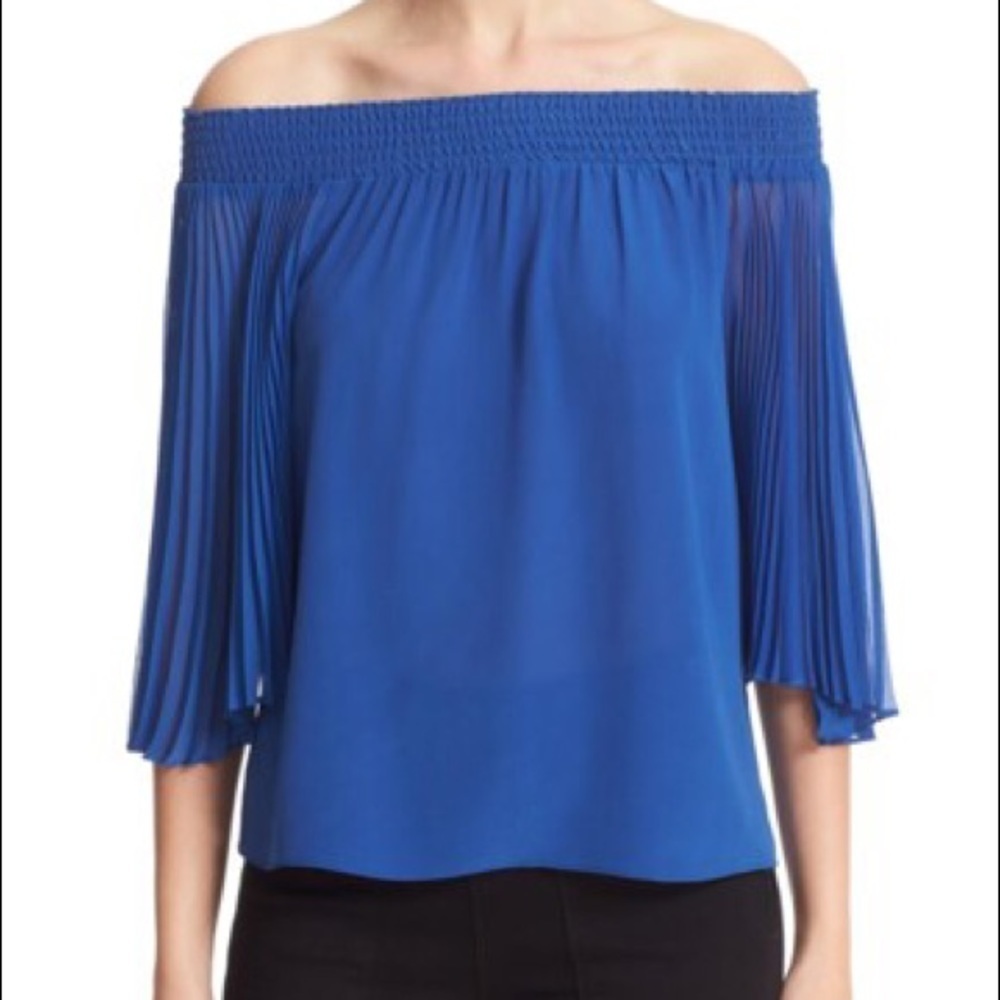NEW Alice + Olivia Elina Blue Silk Shirt Top Small